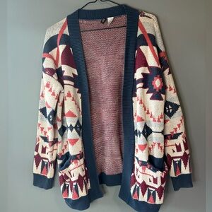 Divided size XS Southwestern Tribal Bohemian Open front Cardigan, 100% Cotton